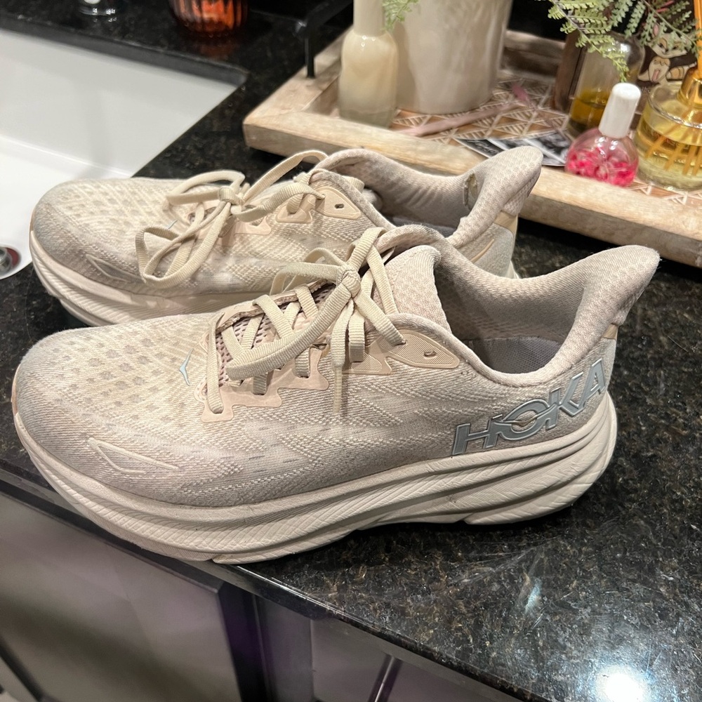 Hoka Athletic Shoes in Cream and Gray